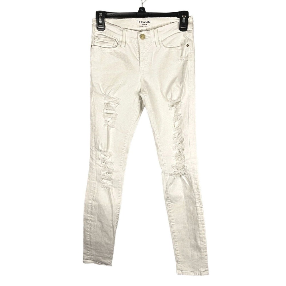 Frame Jeans Womens Size 26 Le Skinny De Jeanne White Denim Distressed USA Made